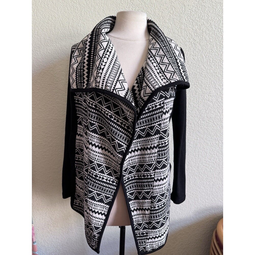 En Creme Women Open Front Cardigan Shawl Collar S Aztec Tribal Western Boho